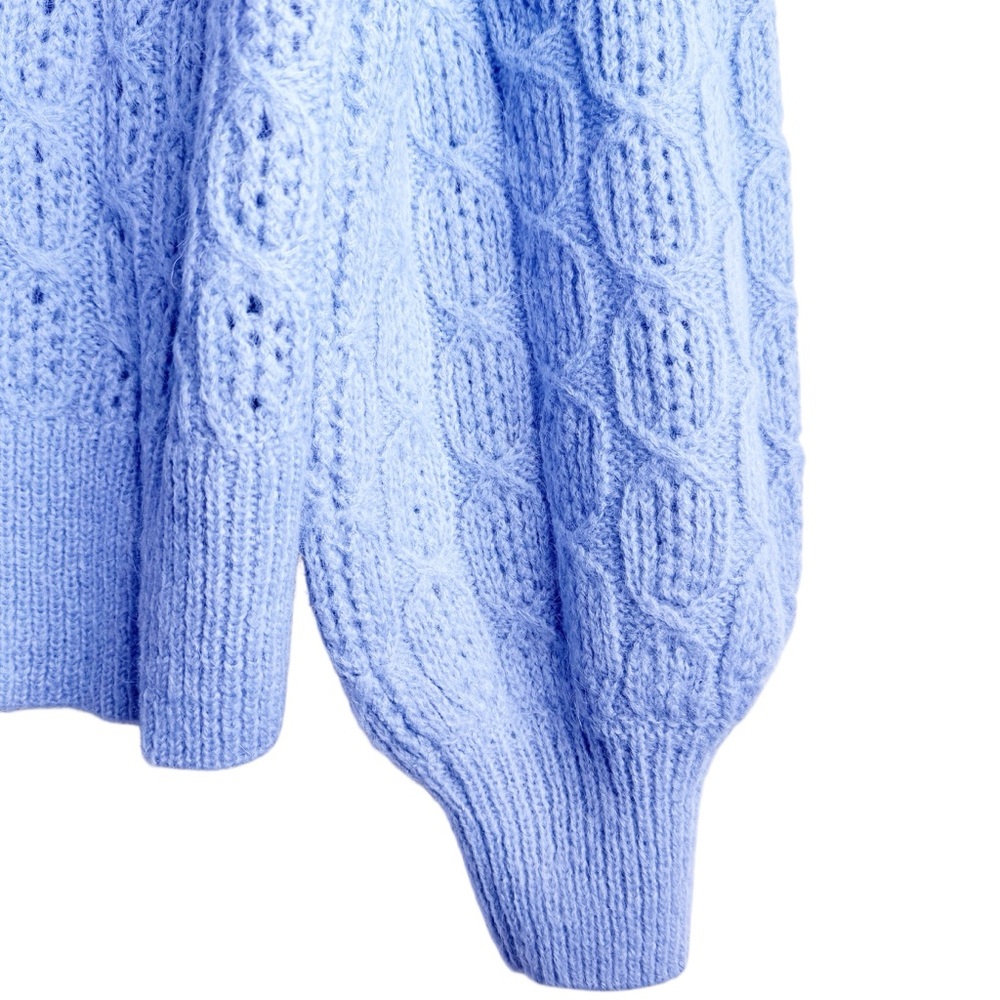 J. CREW NWT Puff Sleeve Alpaca Blend Knit Sweater Size Medium in Dusk Blue - Picture 8 of 10